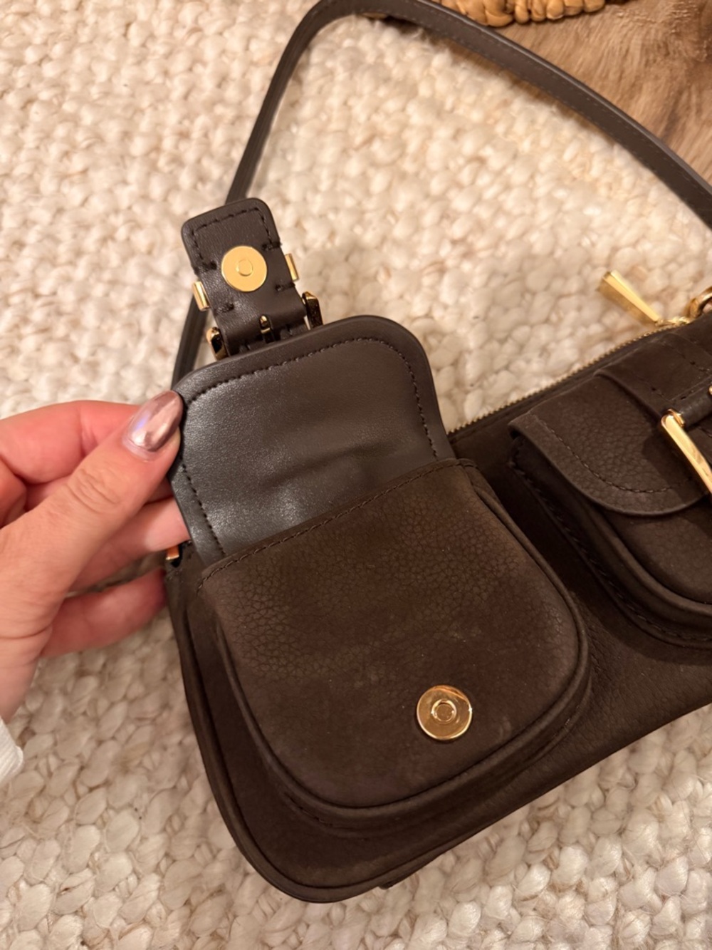 Michael Kors Dark Brown Suede Mini Shoulder Bag with Gold Hardware - Picture 5 of 5